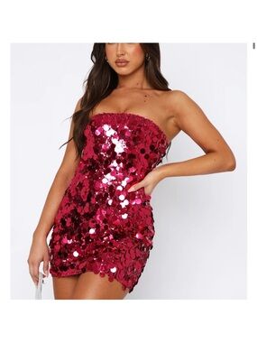 On A Night Like This White Fox Boutique Strapless Sequin Mini Dress